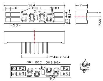 信恩四位数码管XE2401-7BR引脚图