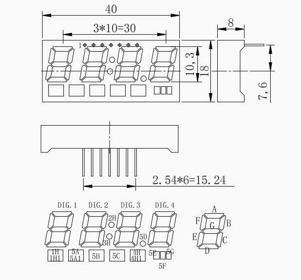 四位数码管XE4018-7AS红光引脚图