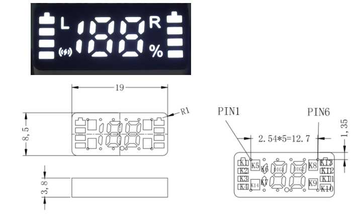 数码管0.19英寸白光XE1908-6AW引脚图